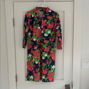 Katherine Way Floral Navy Dress with Red and Green Accents